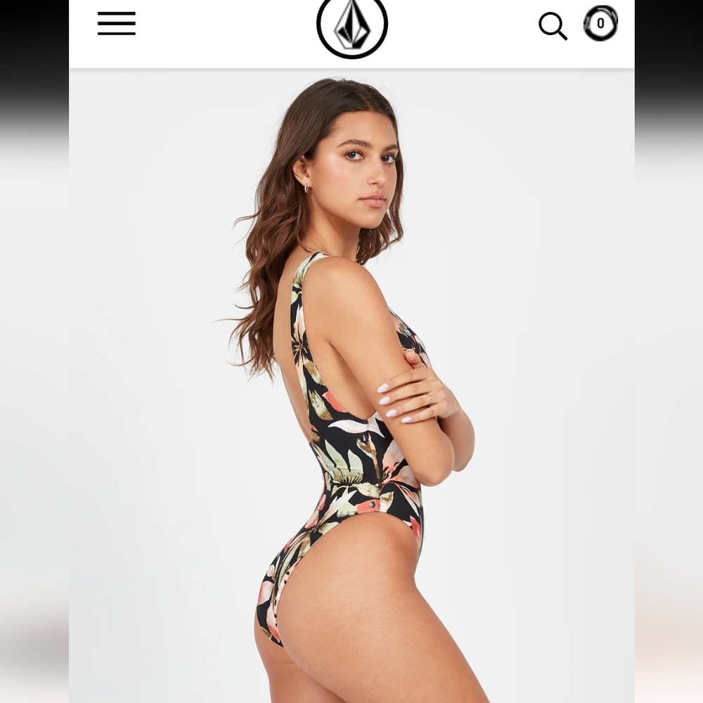 NWT Volcom TROPIC CRUSH ONE PIECE - BLACK small medium black pink checker